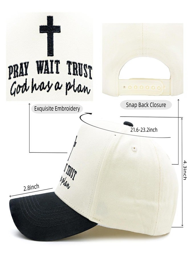HAFOUXIGM Christian Baseball Cap for Men Women, Embroidered Pray Wait Trust God Has A Plan Jesus Cross Hat Adjustable Faith Trucker Hat Beige/Black - Image 4